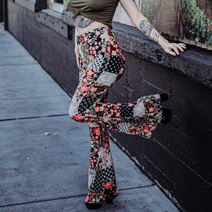 Patchwork Flower Boho Bell Bottoms